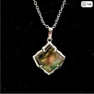 Kendra Scott Silver Necklace with Iridescent Pendant